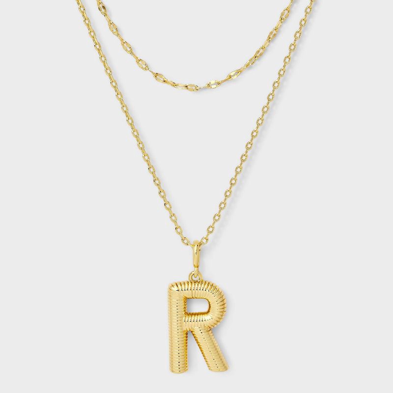 slide 2 of 4, 14K Gold Dipped Cubic Zirconia Duo R Initial Multi-Strand Necklace - A New Day™ Gold, 1 ct