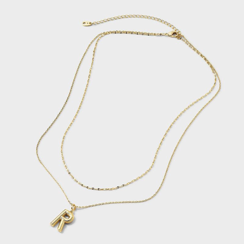 slide 3 of 4, 14K Gold Dipped Cubic Zirconia Duo R Initial Multi-Strand Necklace - A New Day™ Gold, 1 ct