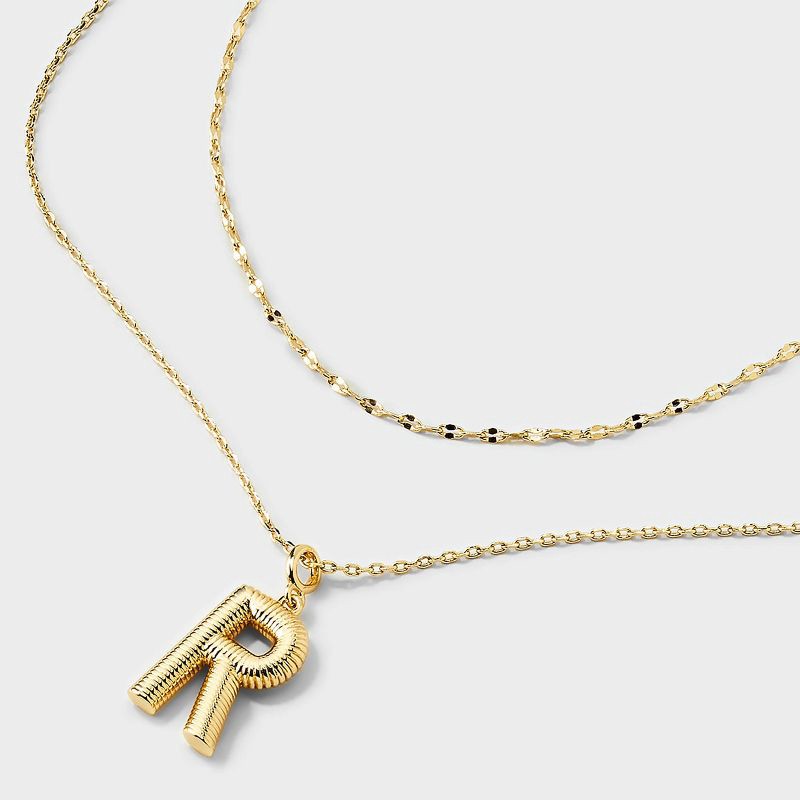 slide 4 of 4, 14K Gold Dipped Cubic Zirconia Duo R Initial Multi-Strand Necklace - A New Day™ Gold, 1 ct