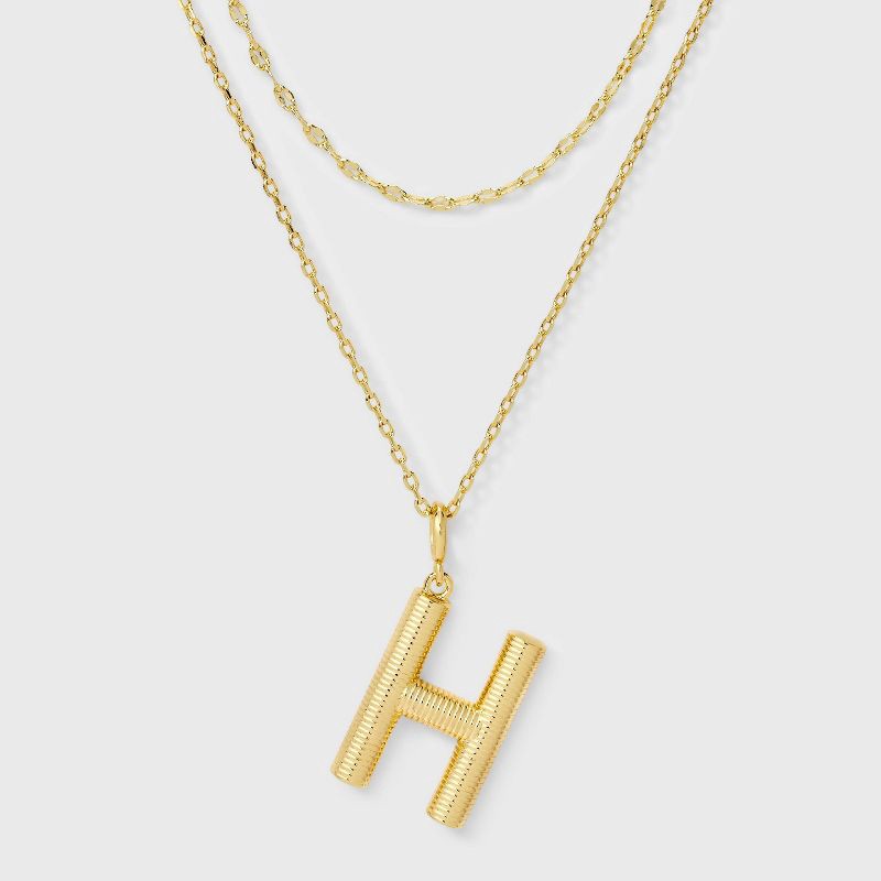 slide 2 of 4, 14K Gold Dipped Cubic Zirconia Duo H Initial Multi-Strand Necklace - A New Day™ Gold, 1 ct