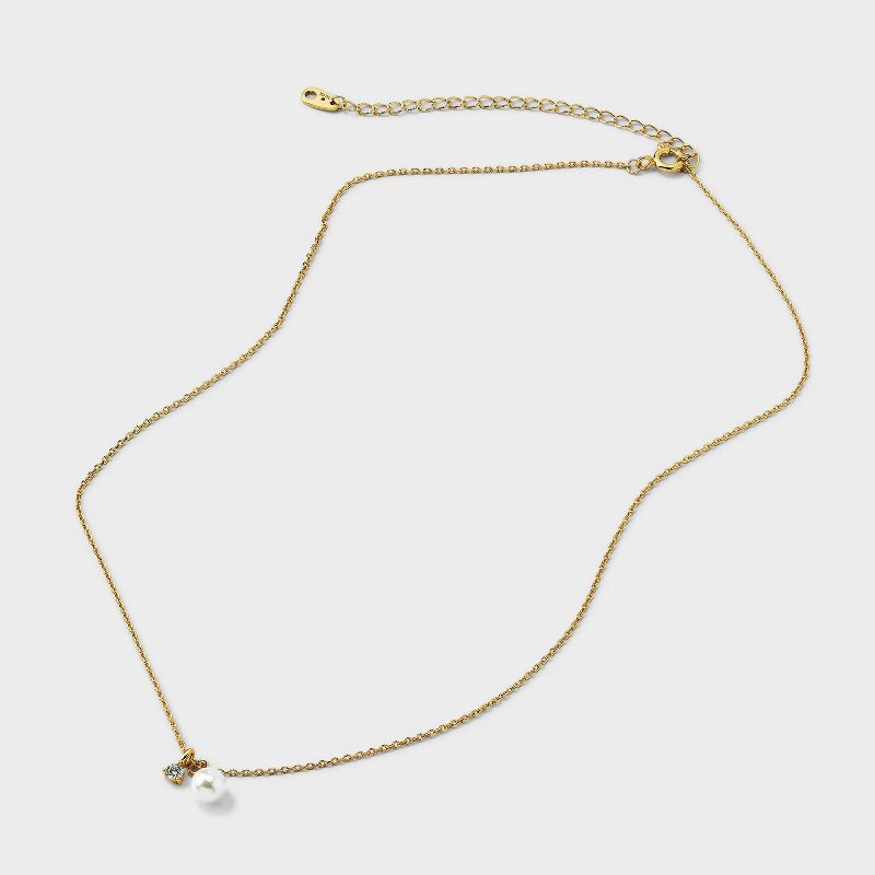 slide 3 of 4, 14K Gold Plated Cubic Zirconia Pearl Charm Pendant Necklace - A New Day™ Gold, 1 ct