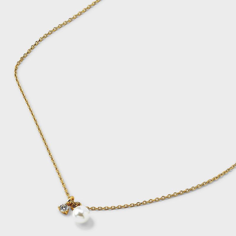 slide 4 of 4, 14K Gold Plated Cubic Zirconia Pearl Charm Pendant Necklace - A New Day™ Gold, 1 ct