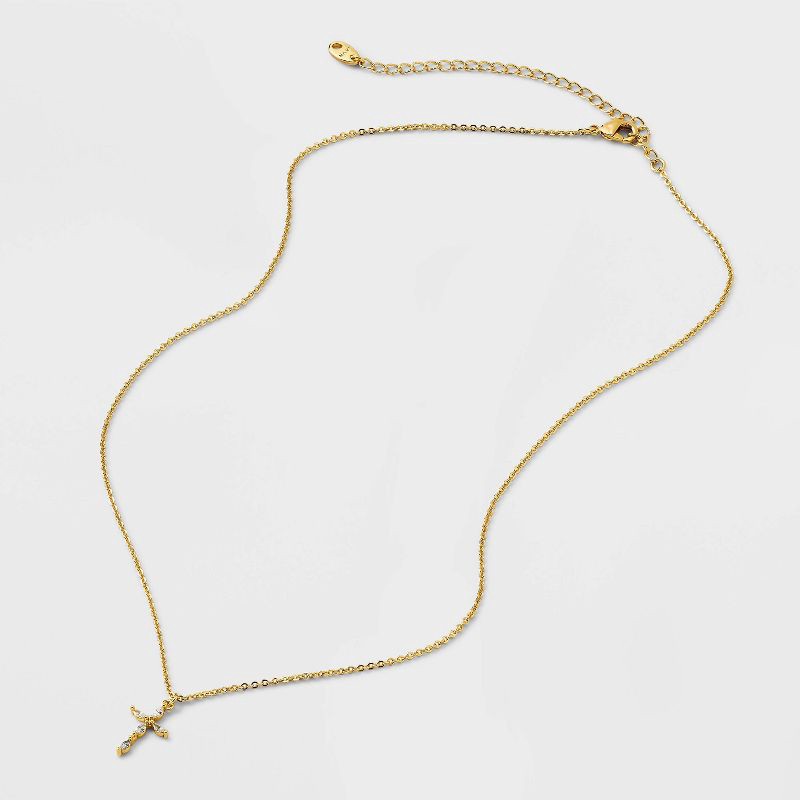 slide 2 of 4, 14K Sterling Silver Cubic Zirconia Cross Pendant Necklace - A New Day™ Gold, 1 ct