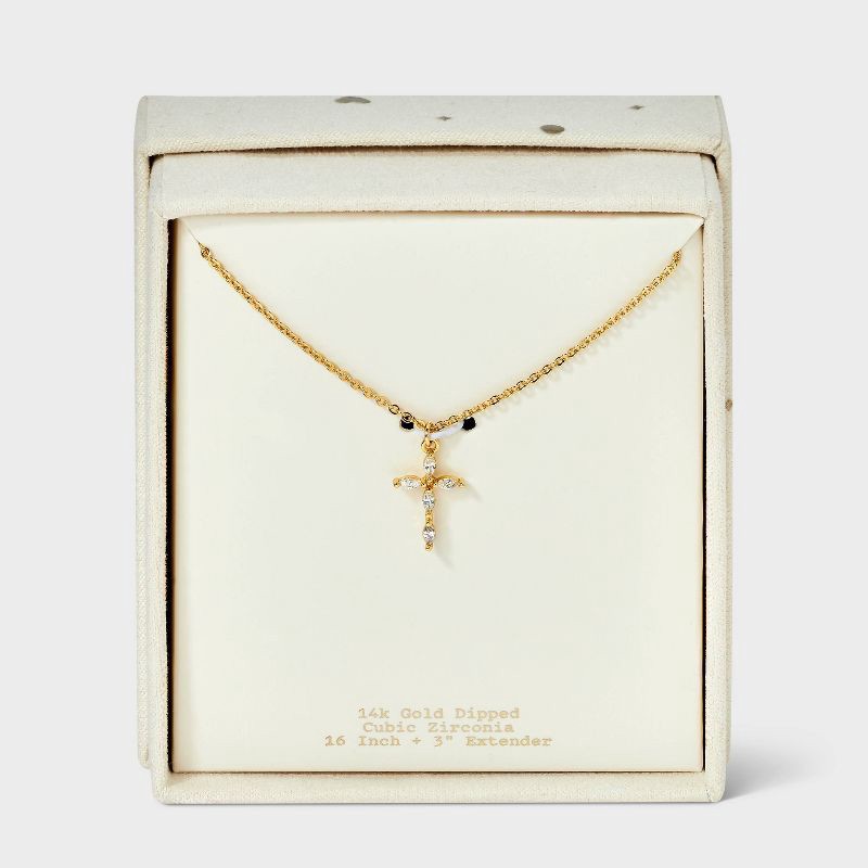 slide 3 of 4, 14K Sterling Silver Cubic Zirconia Cross Pendant Necklace - A New Day™ Gold, 1 ct