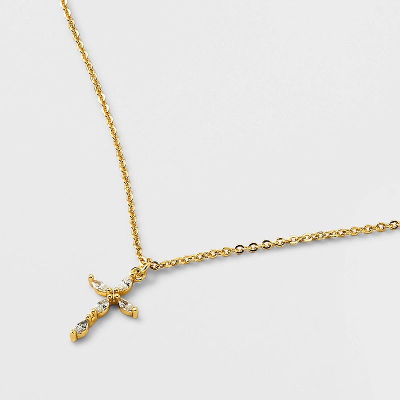 slide 4 of 4, 14K Sterling Silver Cubic Zirconia Cross Pendant Necklace - A New Day™ Gold, 1 ct