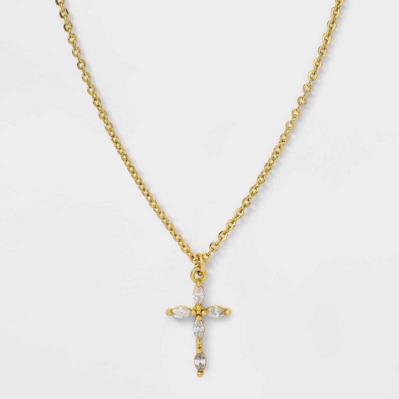 slide 1 of 4, 14K Sterling Silver Cubic Zirconia Cross Pendant Necklace - A New Day™ Gold, 1 ct