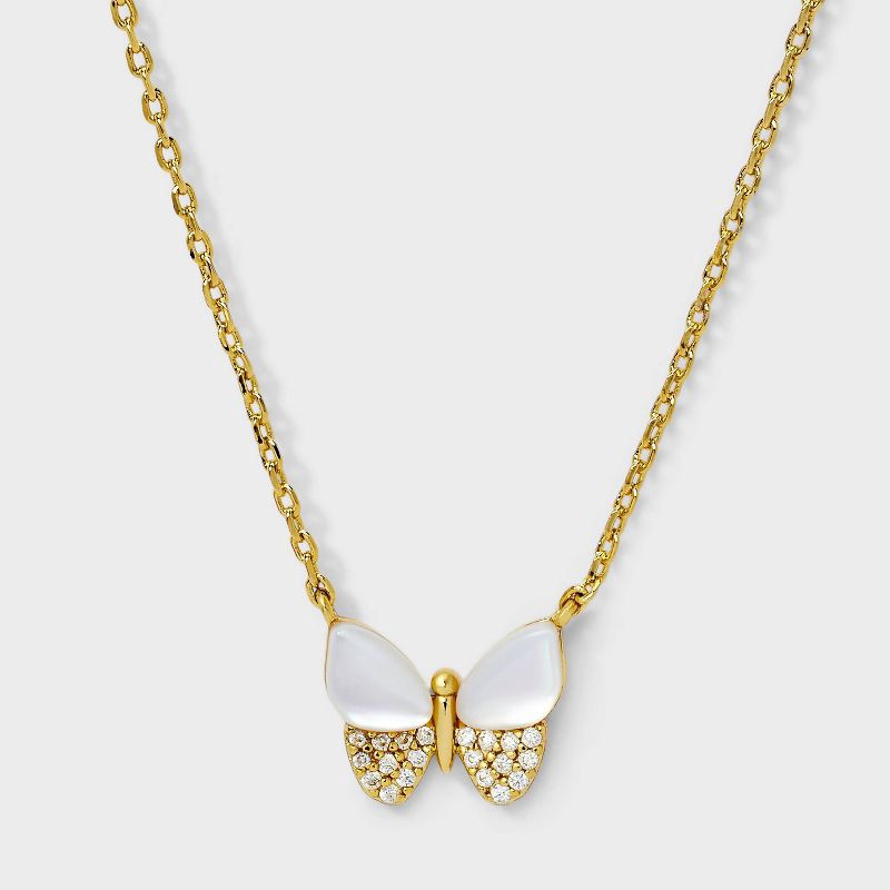 slide 2 of 4, 14K Gold Dipped Cubic Zirconia Mother of Pearl Butterfly Necklace - A New Day™ Gold, 1 ct