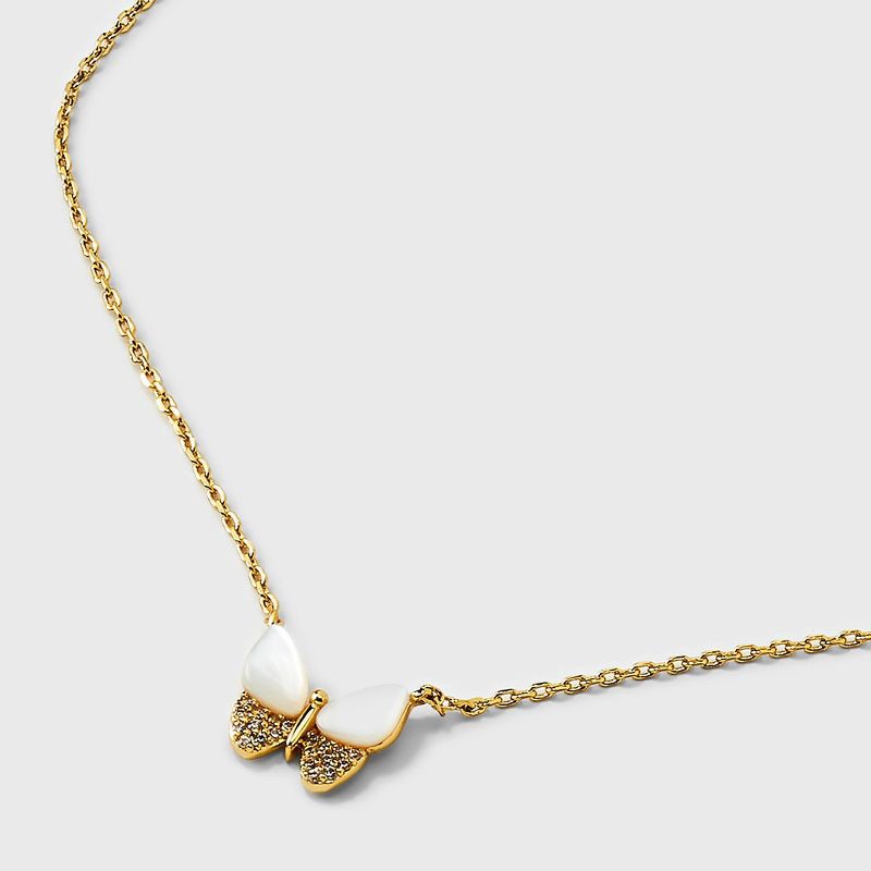 slide 4 of 4, 14K Gold Dipped Cubic Zirconia Mother of Pearl Butterfly Necklace - A New Day™ Gold, 1 ct