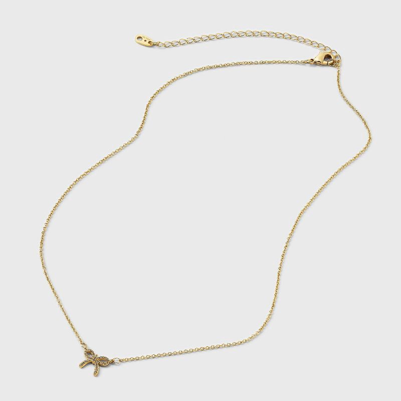slide 3 of 4, 14K Gold Dipped Cubic Zirconia Bow Necklace - A New Day™ Gold, 1 ct