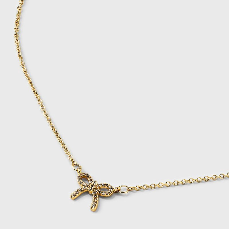 slide 4 of 4, 14K Gold Dipped Cubic Zirconia Bow Necklace - A New Day™ Gold, 1 ct