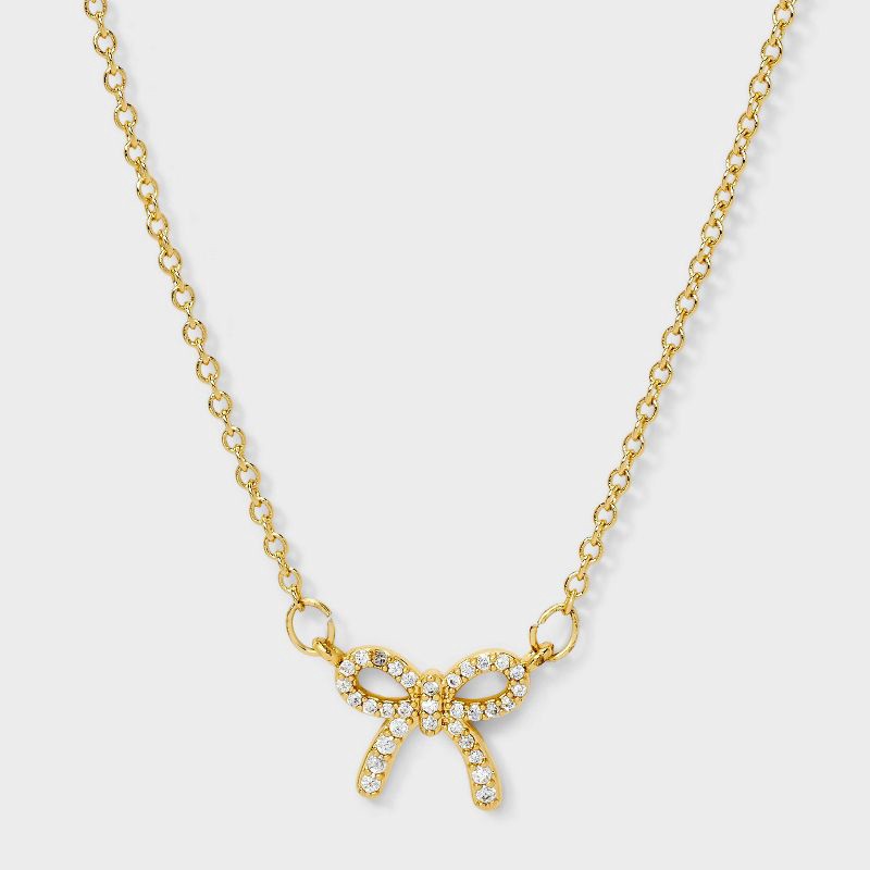 slide 1 of 4, 14K Gold Dipped Cubic Zirconia Bow Necklace - A New Day™ Gold, 1 ct