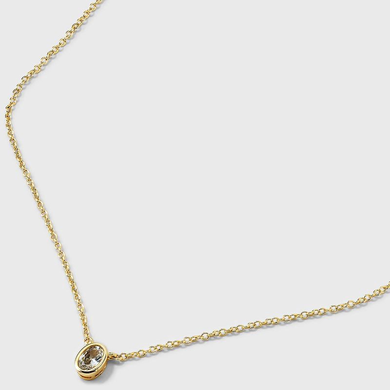 slide 4 of 4, 14K Gold Dipped Cubic Zirconia Oval Necklace and Stud Earring Set 2pc - A New Day™ Gold, 2 ct