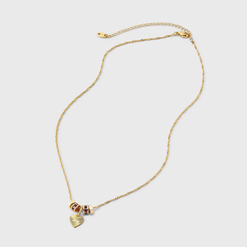 slide 3 of 4, 14K Gold Dipped Cubic Zirconia Valentines Rondelle Heart Necklace - A New Day™ Gold/Pink, 1 ct