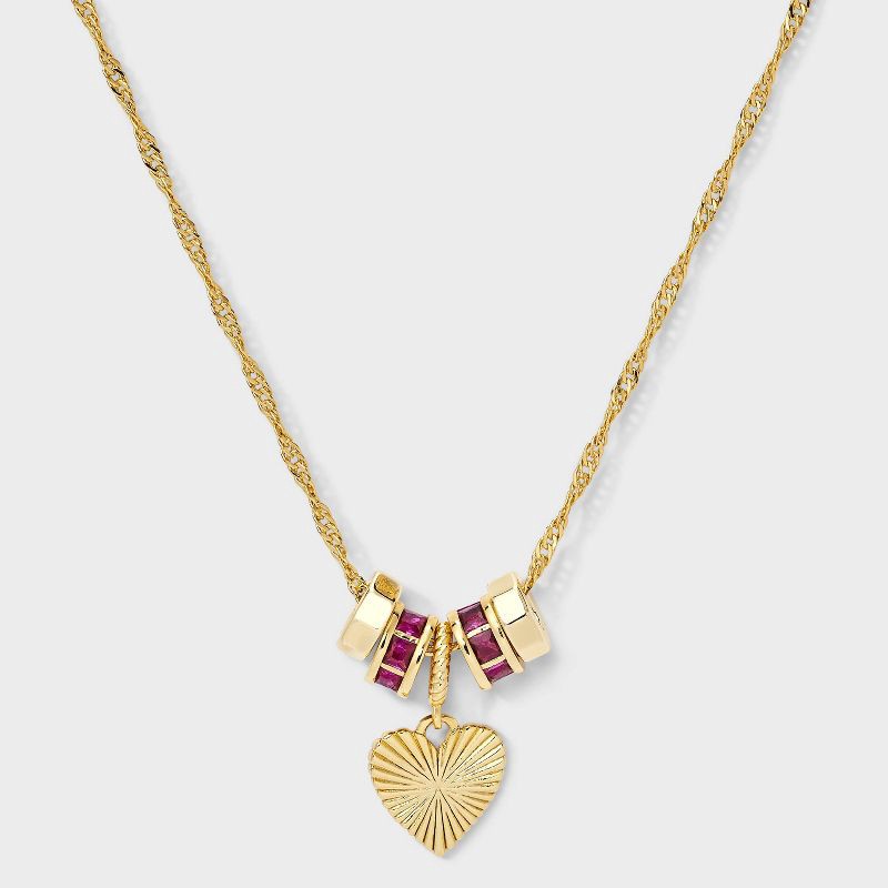 slide 2 of 4, 14K Gold Dipped Cubic Zirconia Valentines Rondelle Heart Necklace - A New Day™ Gold/Pink, 1 ct