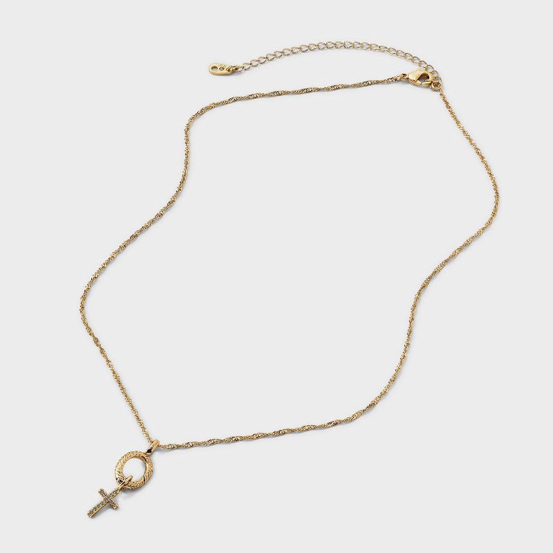 slide 2 of 4, 14K Gold Dipped Cubic Zirconia Cross Pendant Charm Necklace Set 5pc - A New Day™ Gold, 5 ct