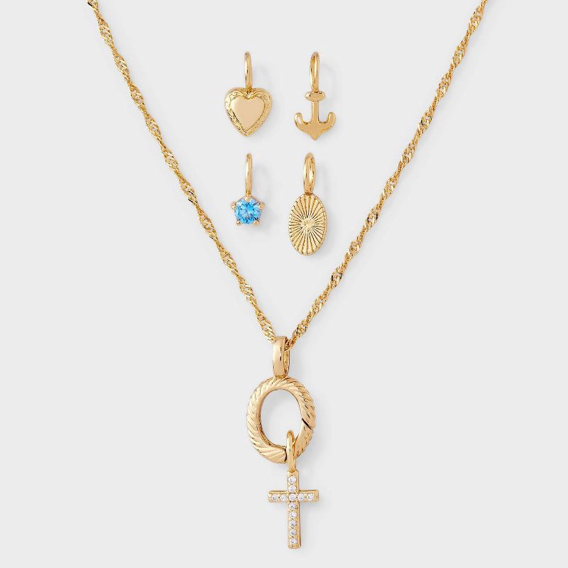slide 3 of 4, 14K Gold Dipped Cubic Zirconia Cross Pendant Charm Necklace Set 5pc - A New Day™ Gold, 5 ct