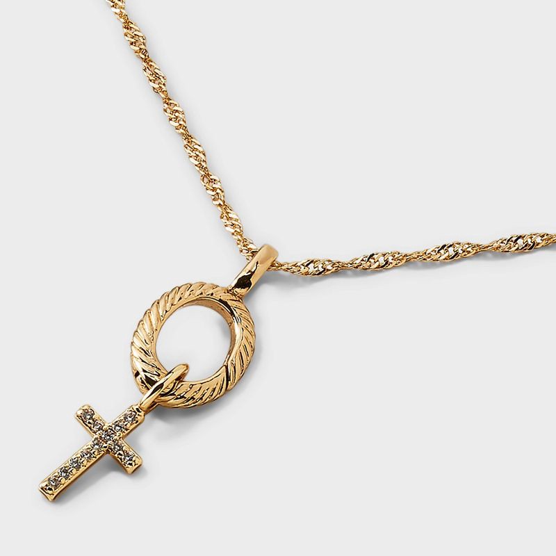 slide 4 of 4, 14K Gold Dipped Cubic Zirconia Cross Pendant Charm Necklace Set 5pc - A New Day™ Gold, 5 ct