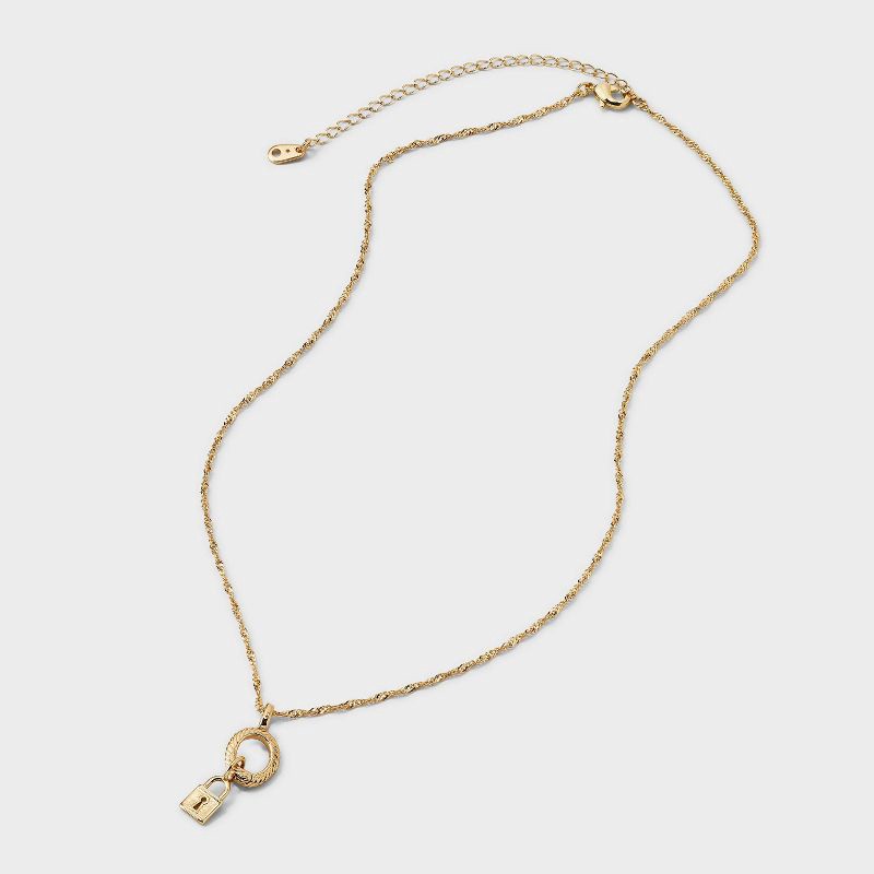 slide 2 of 4, 14K Gold Dipped Cubic Zirconia Lock Pendant Charm Necklace Set 5pc - A New Day™ Gold, 5 ct