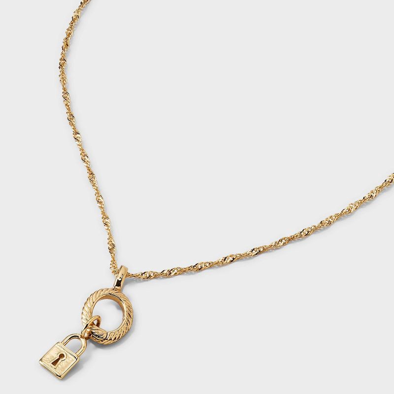 slide 4 of 4, 14K Gold Dipped Cubic Zirconia Lock Pendant Charm Necklace Set 5pc - A New Day™ Gold, 5 ct