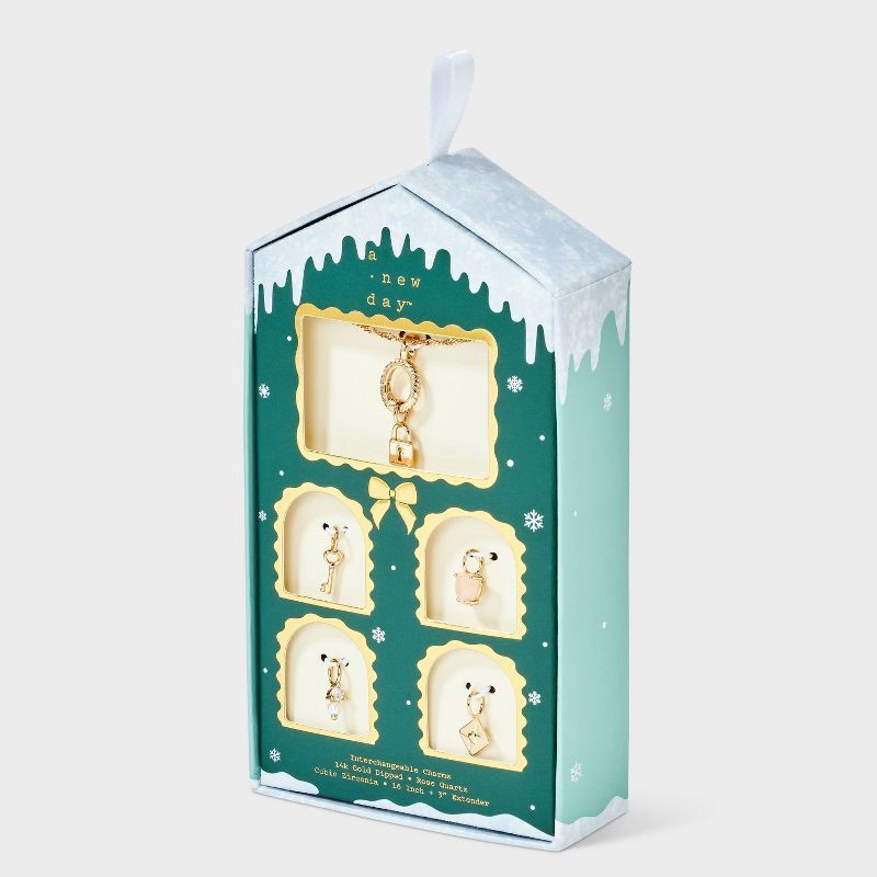 slide 1 of 4, 14K Gold Dipped Cubic Zirconia Lock Pendant Charm Necklace Set 5pc - A New Day™ Gold, 5 ct