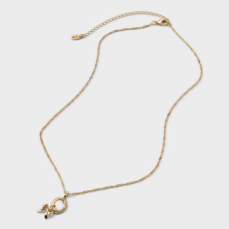 slide 2 of 4, 14K Gold Dipped Cubic Zirconia Bow Pendant Charm Necklace Set 5pc - A New Day™ Gold, 5 ct