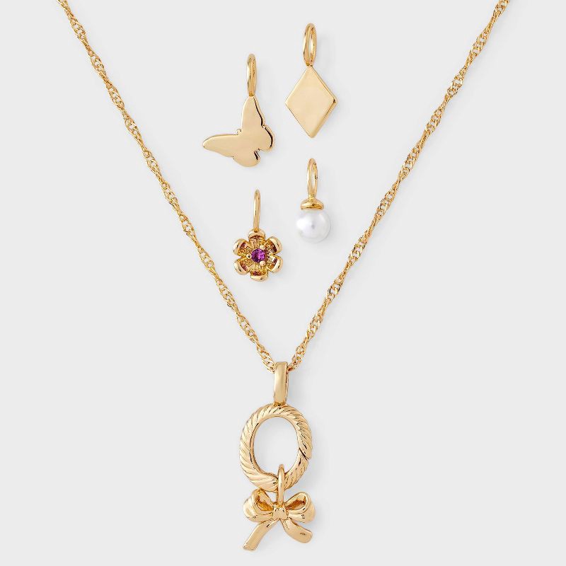 slide 3 of 4, 14K Gold Dipped Cubic Zirconia Bow Pendant Charm Necklace Set 5pc - A New Day™ Gold, 5 ct