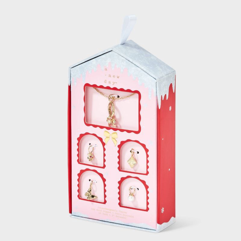 slide 1 of 4, 14K Gold Dipped Cubic Zirconia Bow Pendant Charm Necklace Set 5pc - A New Day™ Gold, 5 ct