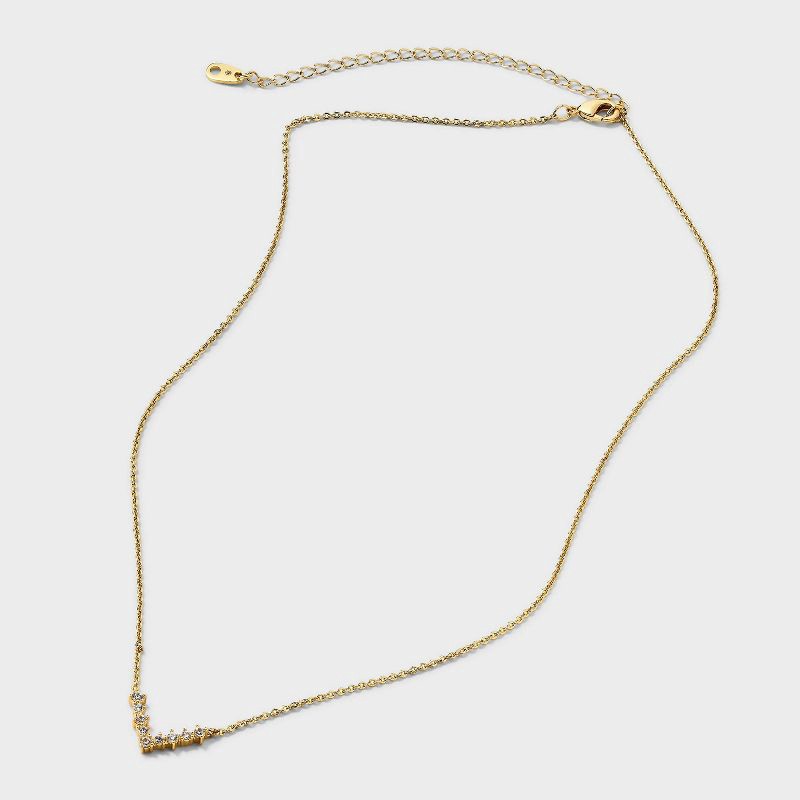 slide 2 of 5, 14K Gold Dipped Cubic Zirconia V Shape Necklace and Huggie Stud Earring Set 3pc - A New Day™ Gold, 3 ct