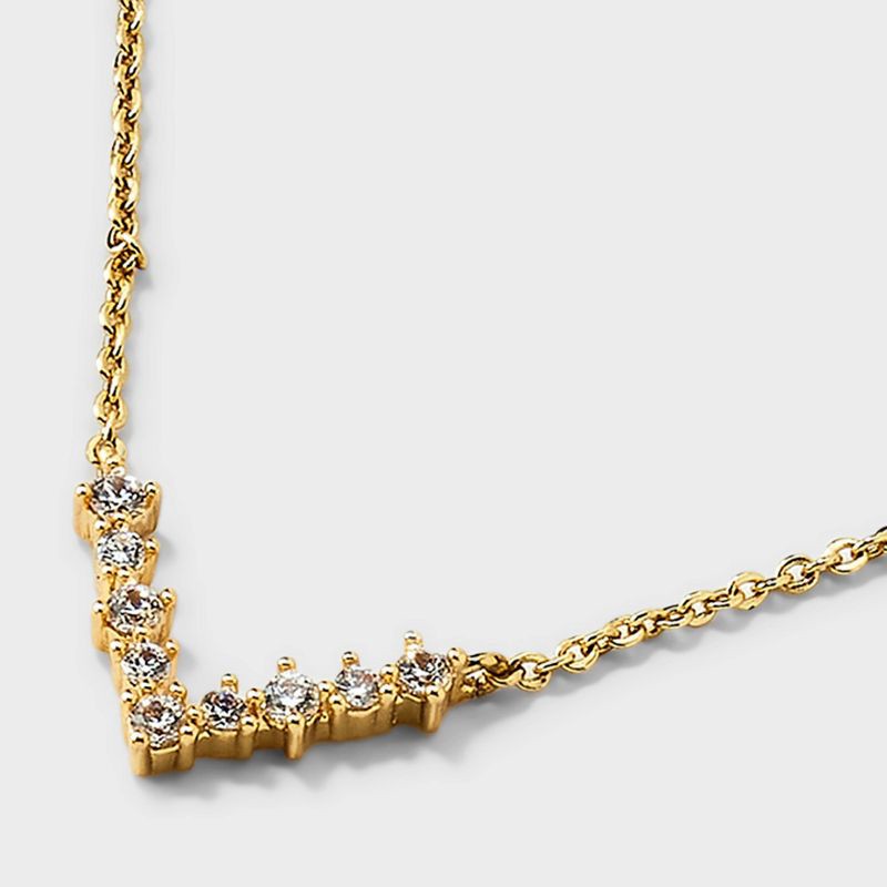 slide 5 of 5, 14K Gold Dipped Cubic Zirconia V Shape Necklace and Huggie Stud Earring Set 3pc - A New Day™ Gold, 3 ct