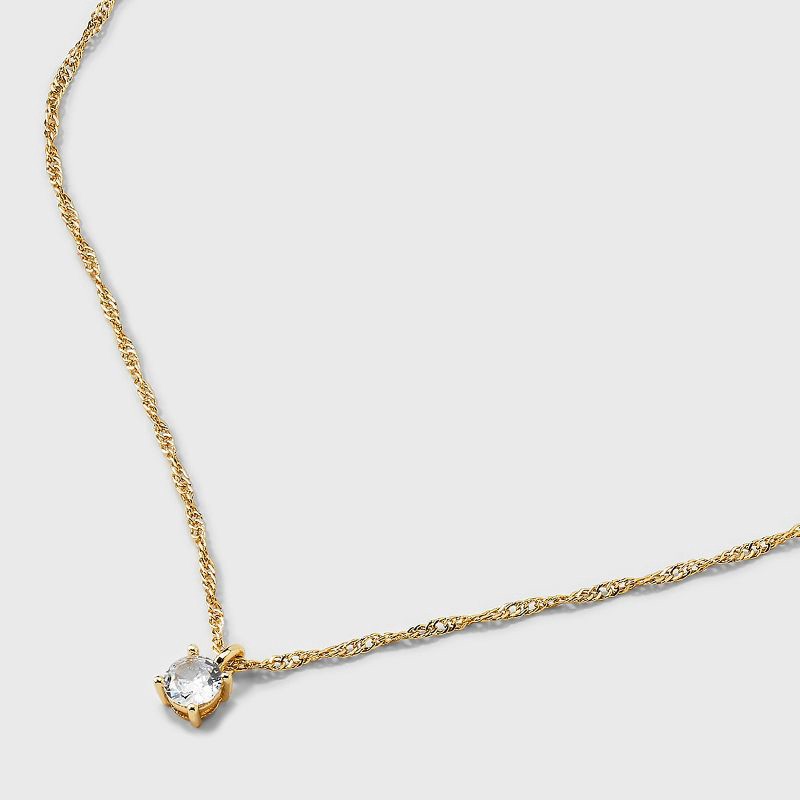 slide 5 of 5, 14K Gold Dipped Cubic Zirconia Bezel Necklace and Huggie Stud Earring Set 3pc - A New Day™ Gold, 3 ct