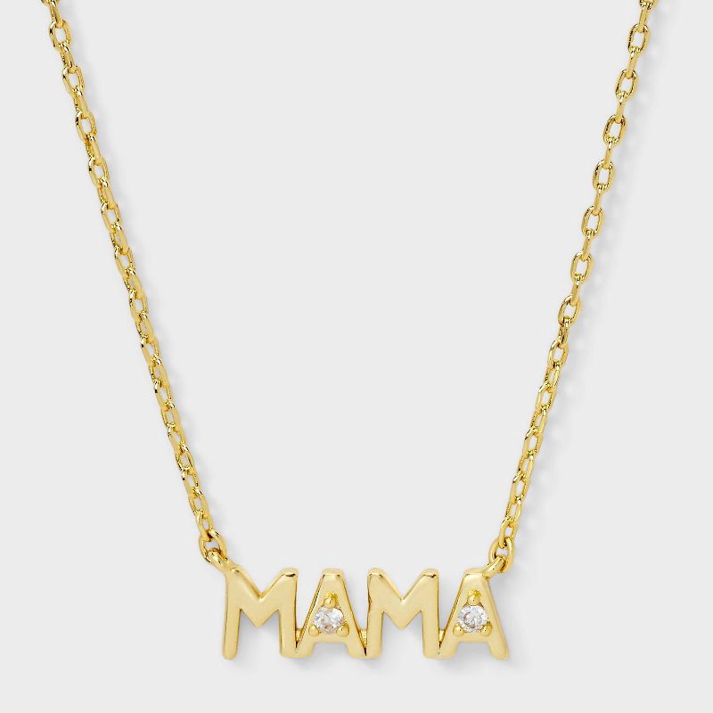 slide 2 of 4, 14K Gold Dipped Cubic Zirconia "Mama" Necklace - Gold, 1 ct