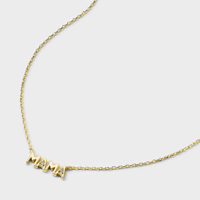 slide 4 of 4, 14K Gold Dipped Cubic Zirconia "Mama" Necklace - Gold, 1 ct
