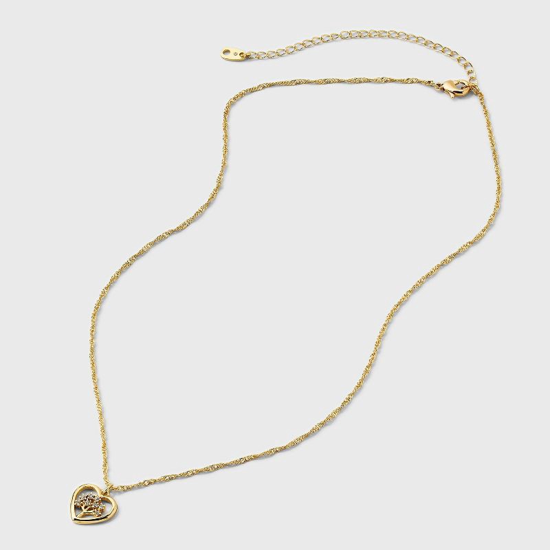 slide 3 of 4, 14K Gold Dipped Cubic Zirconia Family Tree Heart Necklace - Gold, 1 ct