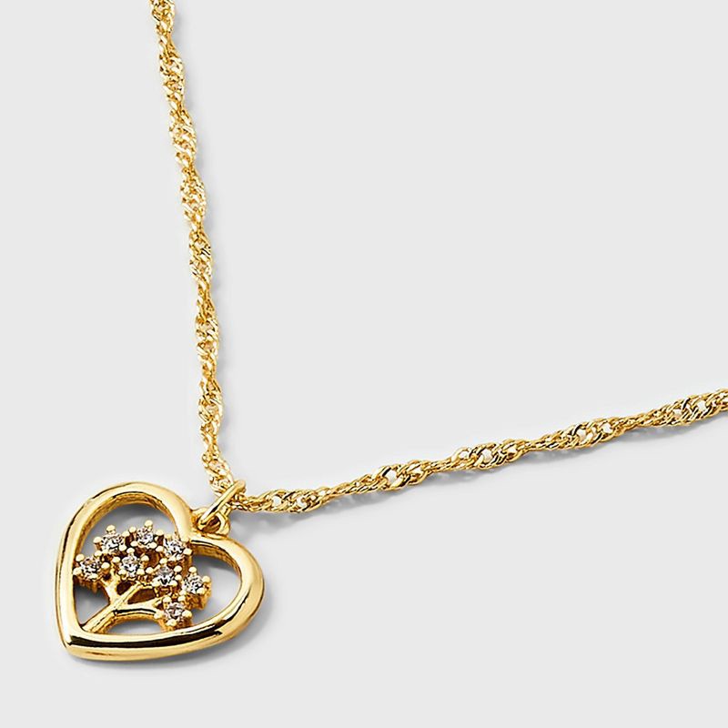slide 4 of 4, 14K Gold Dipped Cubic Zirconia Family Tree Heart Necklace - Gold, 1 ct