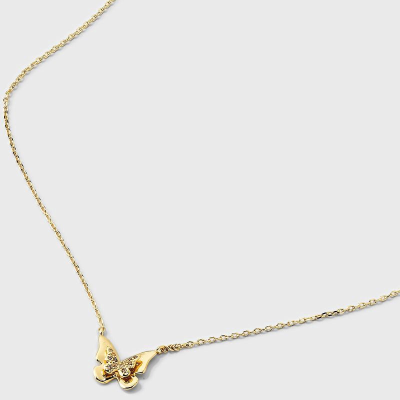 slide 4 of 4, 14K Gold Dipped Cubic Zirconia Butterfly Necklace - Gold, 1 ct