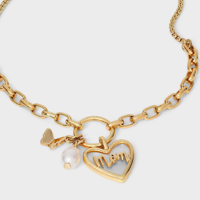 slide 2 of 4, 14K Gold Dipped "Mom" Heart Charm Bracelet - Gold/Ivory, 1 ct