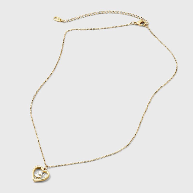 slide 3 of 4, 14K Gold Dipped Butterfly Heart Necklace - Gold, 1 ct
