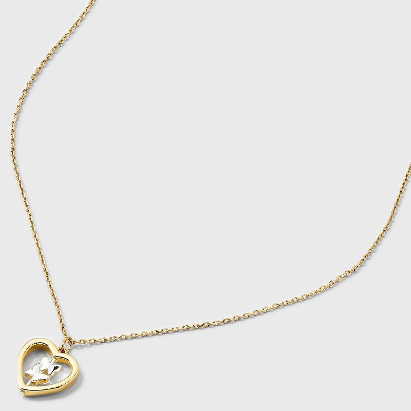 slide 4 of 4, 14K Gold Dipped Butterfly Heart Necklace - Gold, 1 ct