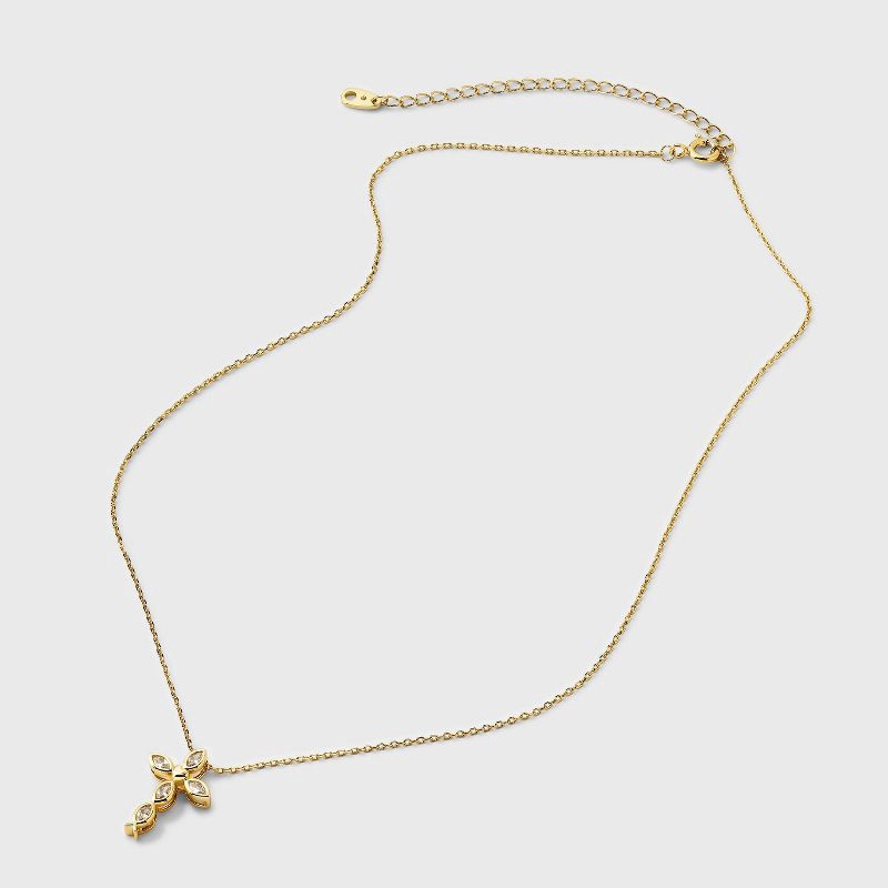 slide 3 of 4, 14K Gold Dipped Cubic Zirconia Cross Pendant Necklace - Gold, 1 ct