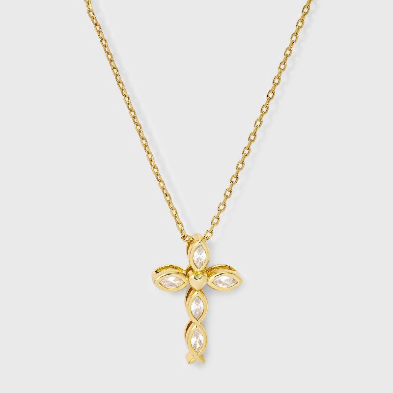 slide 2 of 4, 14K Gold Dipped Cubic Zirconia Cross Pendant Necklace - Gold, 1 ct