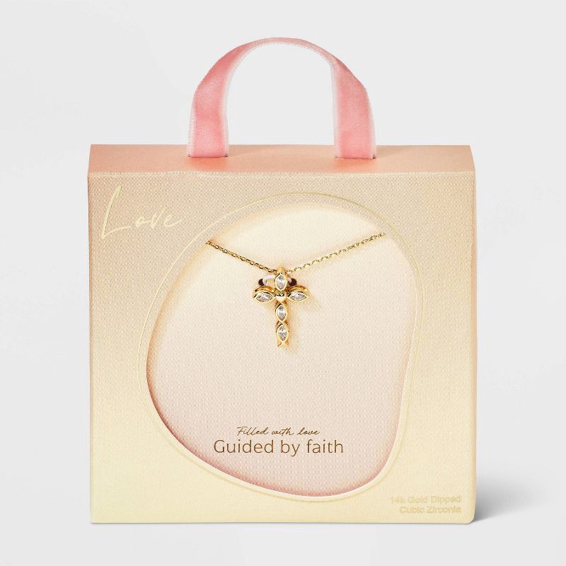 slide 1 of 4, 14K Gold Dipped Cubic Zirconia Cross Pendant Necklace - Gold, 1 ct