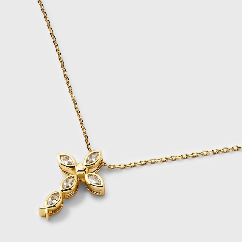 slide 4 of 4, 14K Gold Dipped Cubic Zirconia Cross Pendant Necklace - Gold, 1 ct