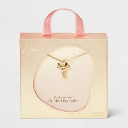 14K Gold Dipped Cubic Zirconia Cross Pendant Necklace - Gold