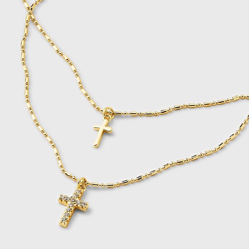 slide 4 of 4, 14K Gold Dipped Double Cross Pendant Multi-Strand Necklace - Gold, 1 ct