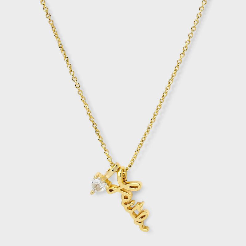 slide 2 of 4, 14K Gold Dipped Cubic Zirconia "Faith" Charm Necklace - Gold, 1 ct