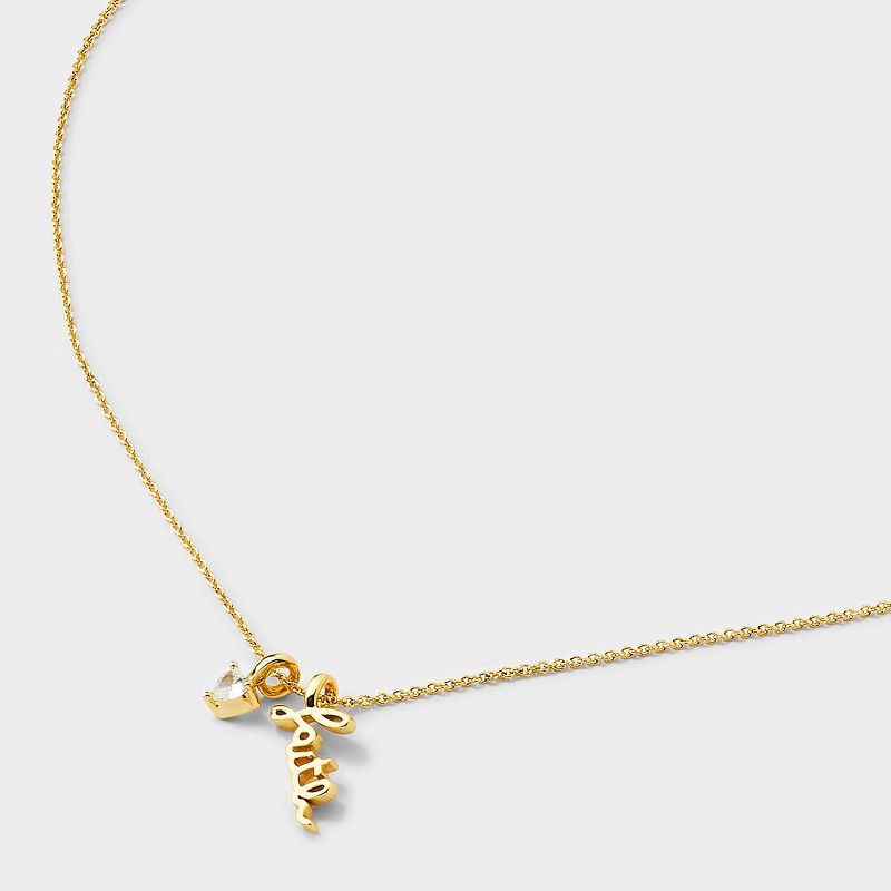 slide 4 of 4, 14K Gold Dipped Cubic Zirconia "Faith" Charm Necklace - Gold, 1 ct