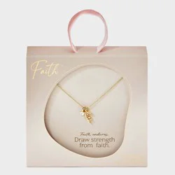 14K Gold Dipped Cubic Zirconia "Faith" Charm Necklace - Gold
