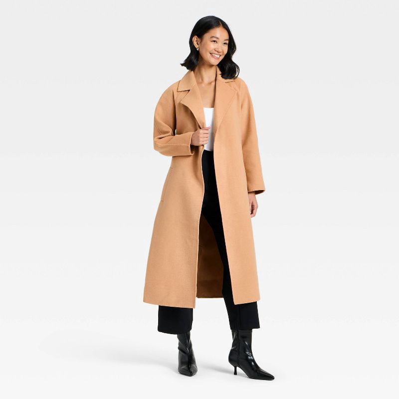 slide 3 of 3, Women's Double Faced Wrap Coat - A New Day™ Camel M, 1 ct