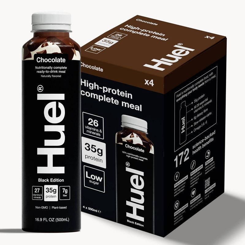 slide 1 of 10, Huel Black Edition Chocolate Ready-to-Drink 35g Protein Meal Replacement - 4pk, 35 gram, 4 ct
