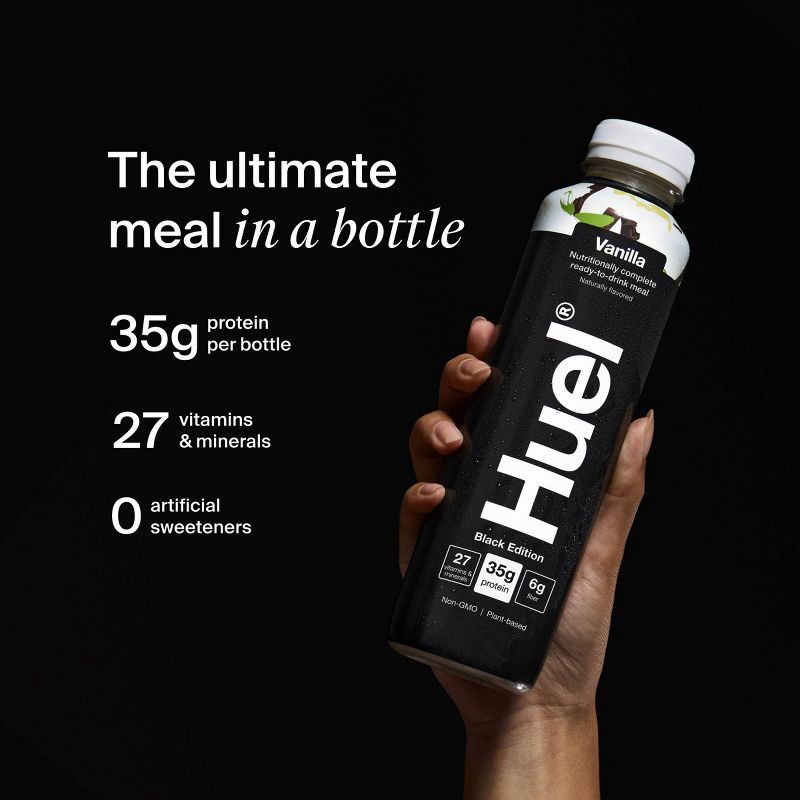 slide 4 of 10, Huel Black Edition Vanilla Ready-to-Drink 35g Protein Meal Replacement - 4pk, 35 gram, 4 ct
